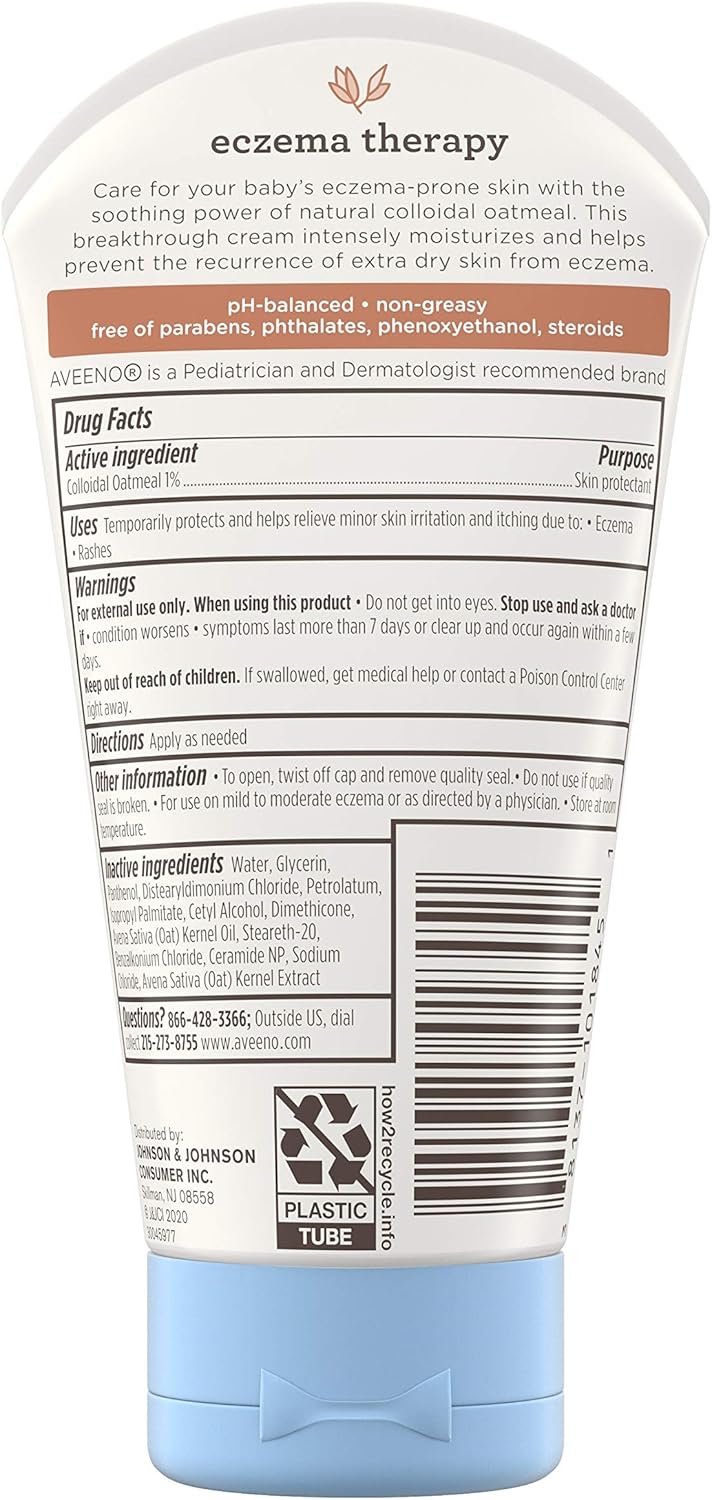 Aveeno Baby Eczema Therapy Moisturising Cream 141g tube with blue cap