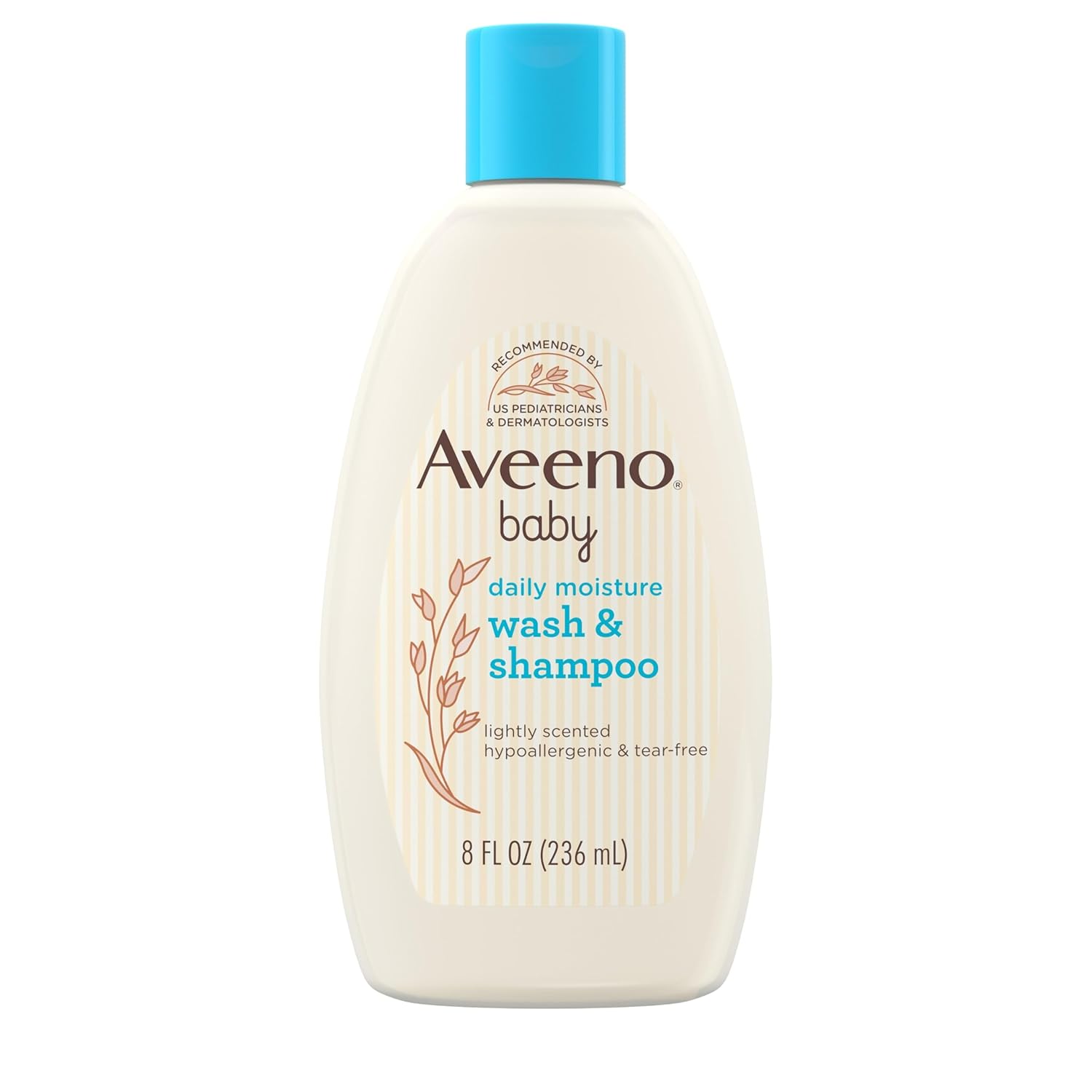 Aveeno Baby Daily Moisture Wash & Shampoo 236 mL bottle with blue cap