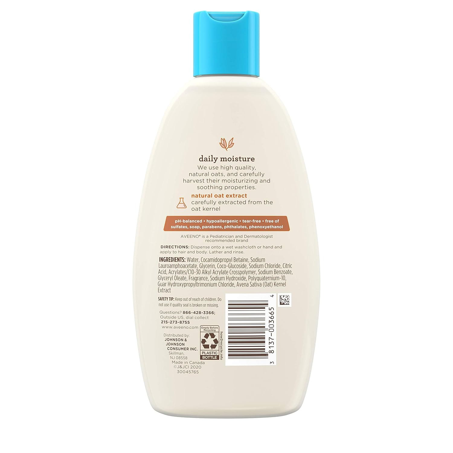 Aveeno Baby Daily Moisture Gentle Body Wash and Shampoo 236ml bottle with blue cap
