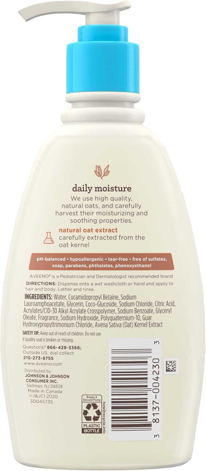 Aveeno Daily Moisture baby wash and shampoo 12 fl oz pump bottle with blue cap