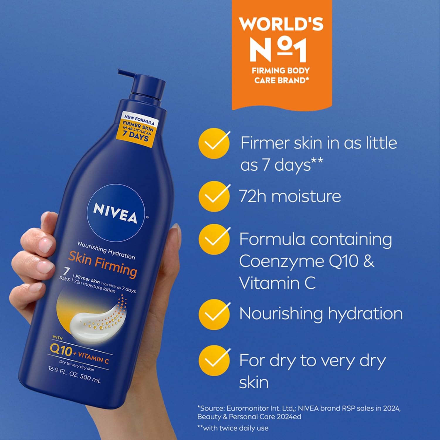 Nivea Skin Firming Lotion Q10 dark blue pump bottle 16.9oz