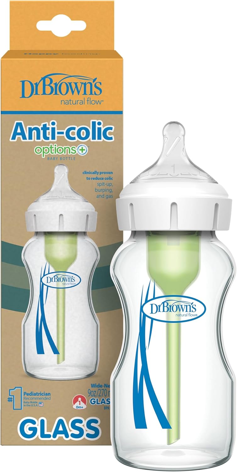 Dr. Brown's Natural Flow Options+ anti-colic wide neck glass baby bottle 270ml