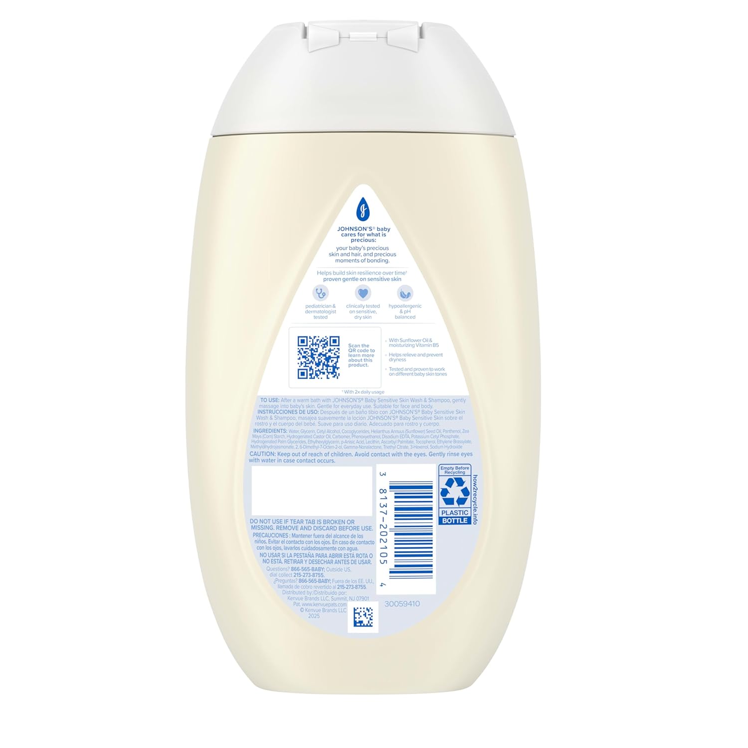 Johnson's Sensitive Care Face & Body Cream lightly scented 13.6oz bottle