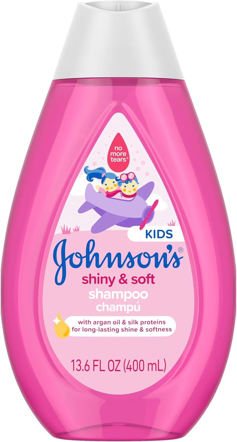 Johnsons Kids Shiny and Soft shampoo, 13.6oz pink bottle with white cap