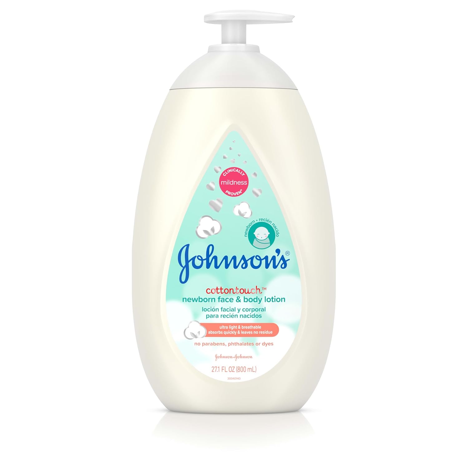 Johnson's Cotton Touch newborn face and body lotion 800ml pump bottle