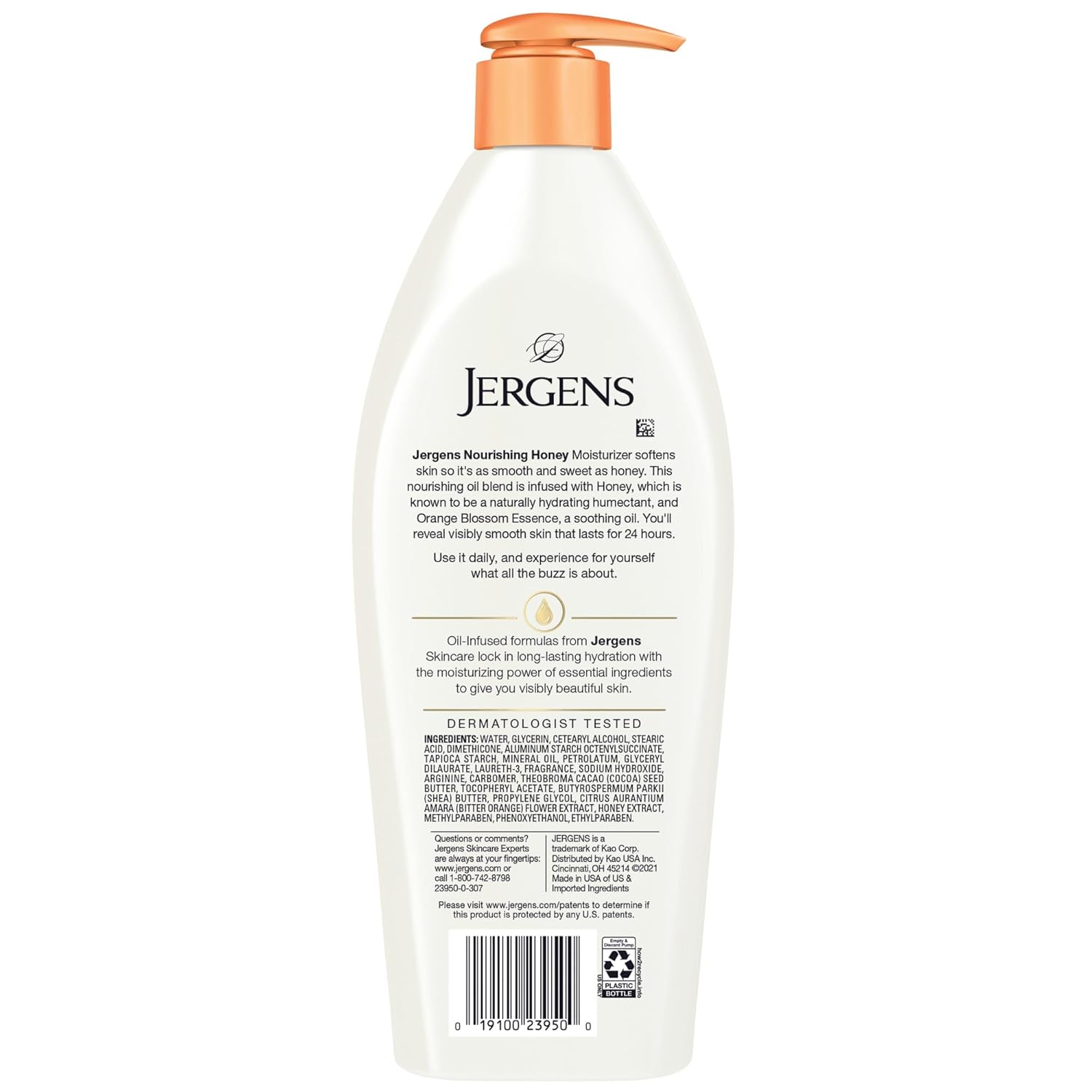 Jergens Nourishing Honey 16.8oz dry skin moisturiser with orange pump dispenser