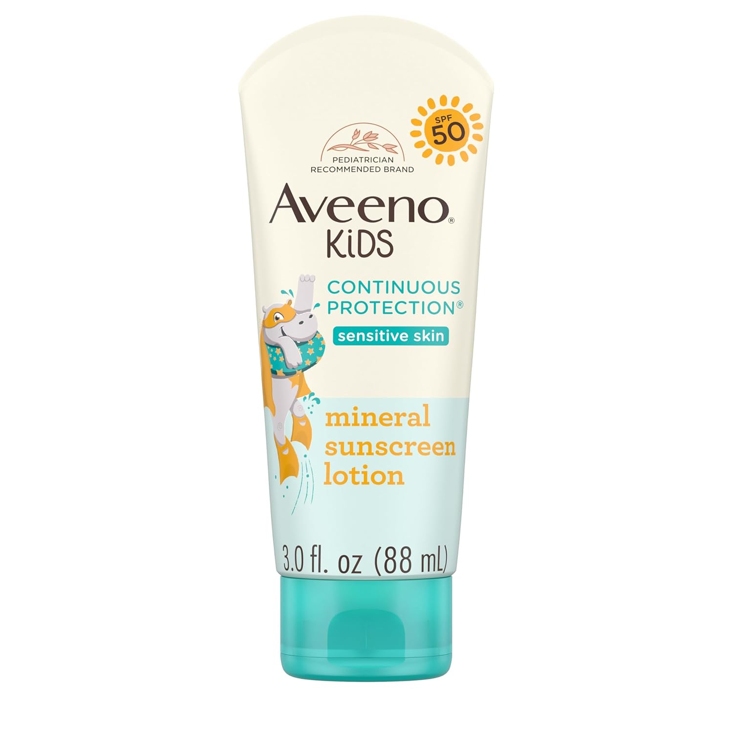 Aveeno Kids Continuous Protection mineral sunscreen lotion SPF 50, 88ml bottle