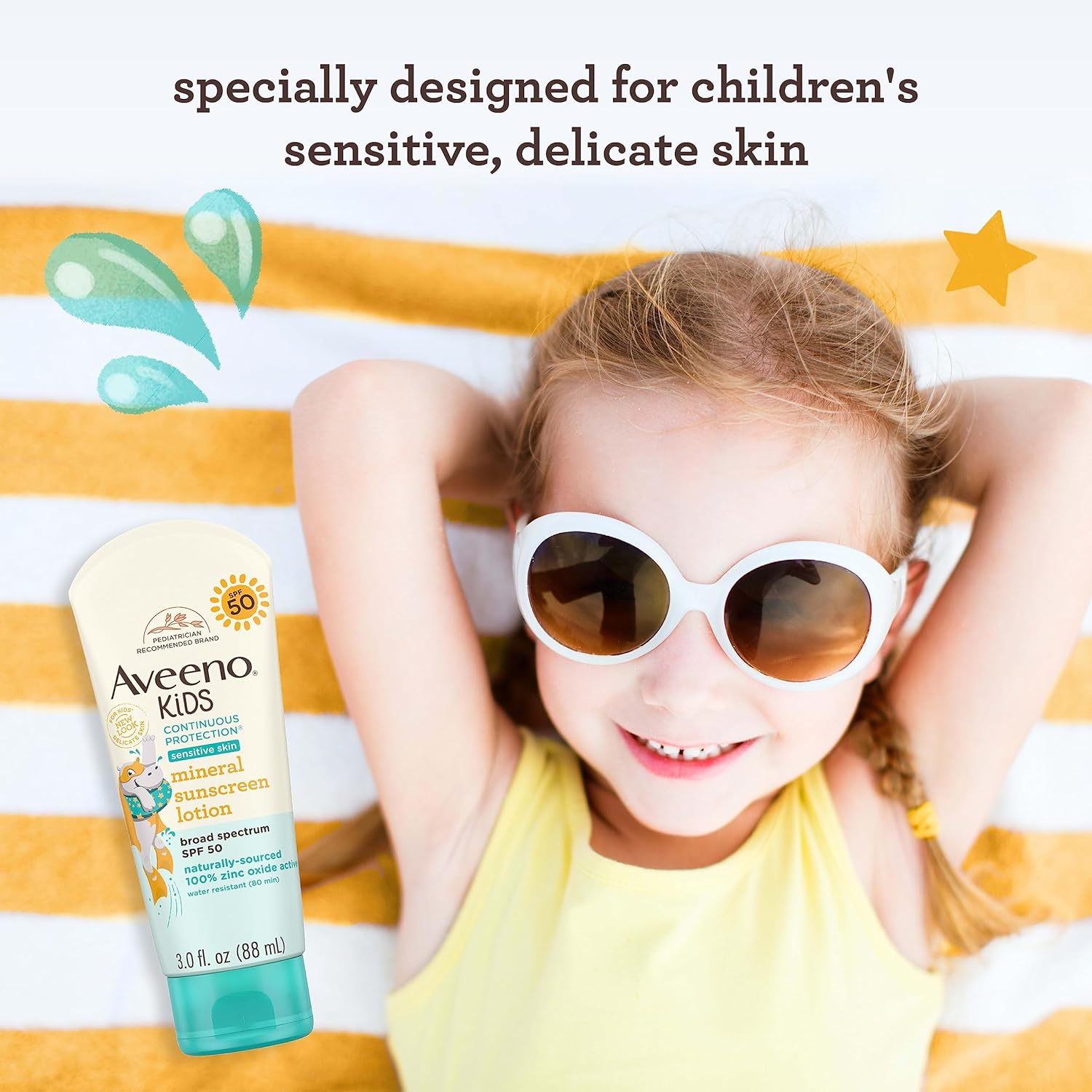 Aveeno Kids Continuous Protection mineral sunscreen lotion SPF 50, 88ml tube