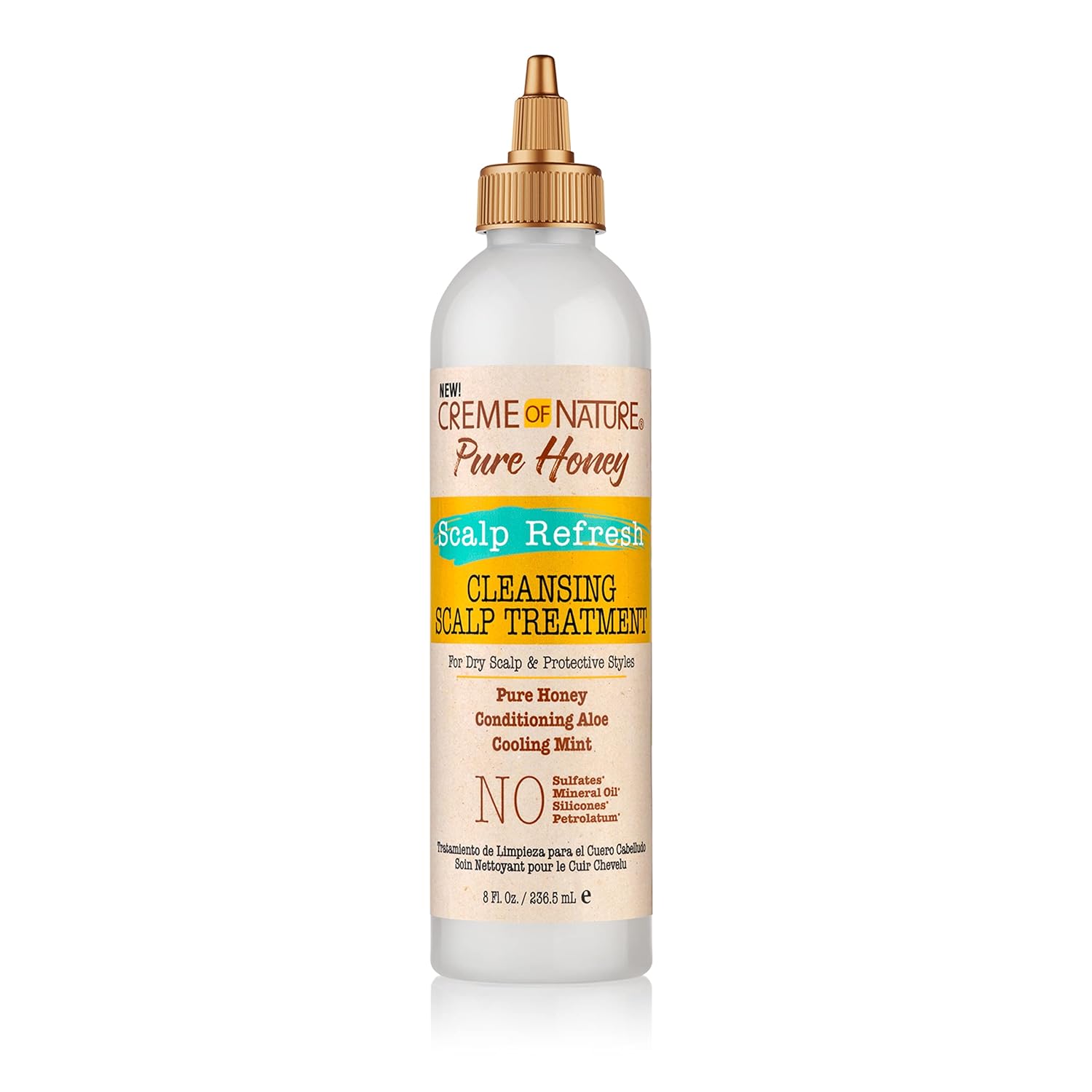 Creme of Nature Pure Honey Scalp Refresh cleansing scalp treatment bottle with gold cap