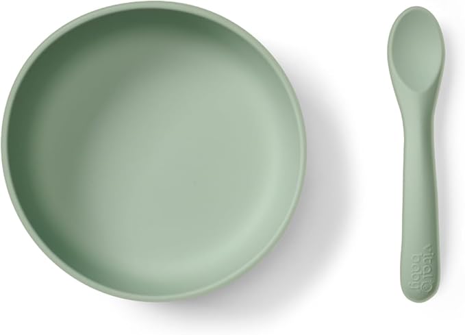 Vital Baby Nourish Scoop feeding bowl and spoon set, sage green, four months plus