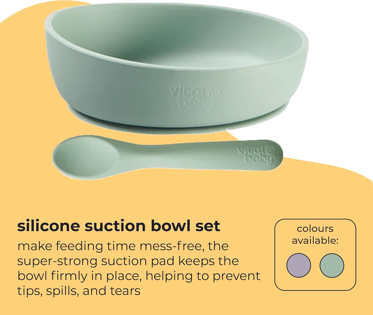 Vital Baby Nourish sage green silicone suction bowl and spoon set