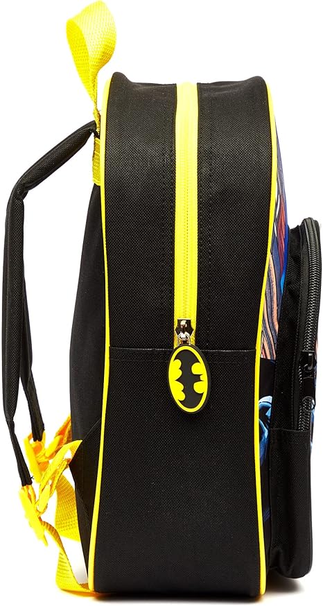Batman Romford Arch backpack black and yellow with bat logo zip pull