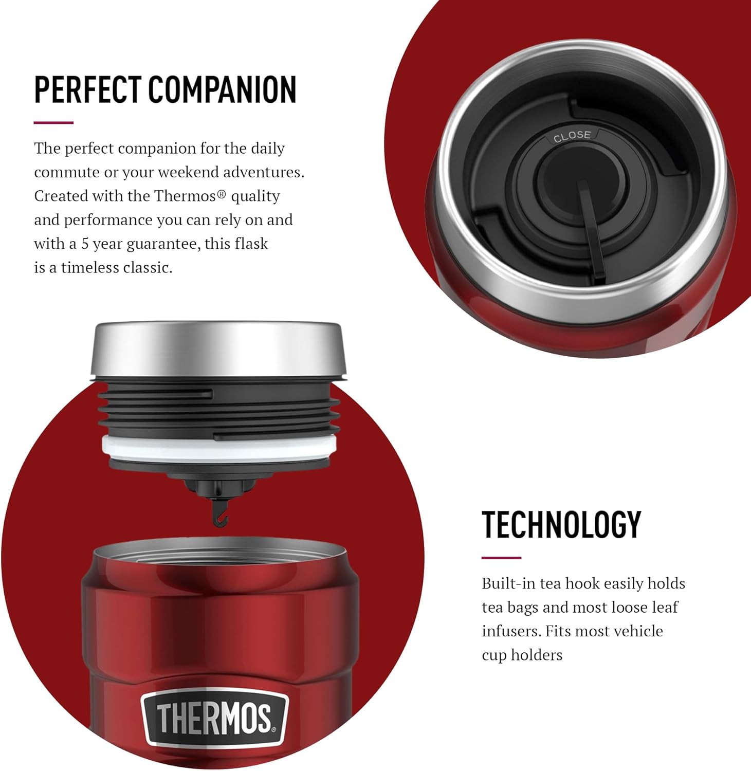 Thermos King red stainless steel insulated tumbler 470ml with lid