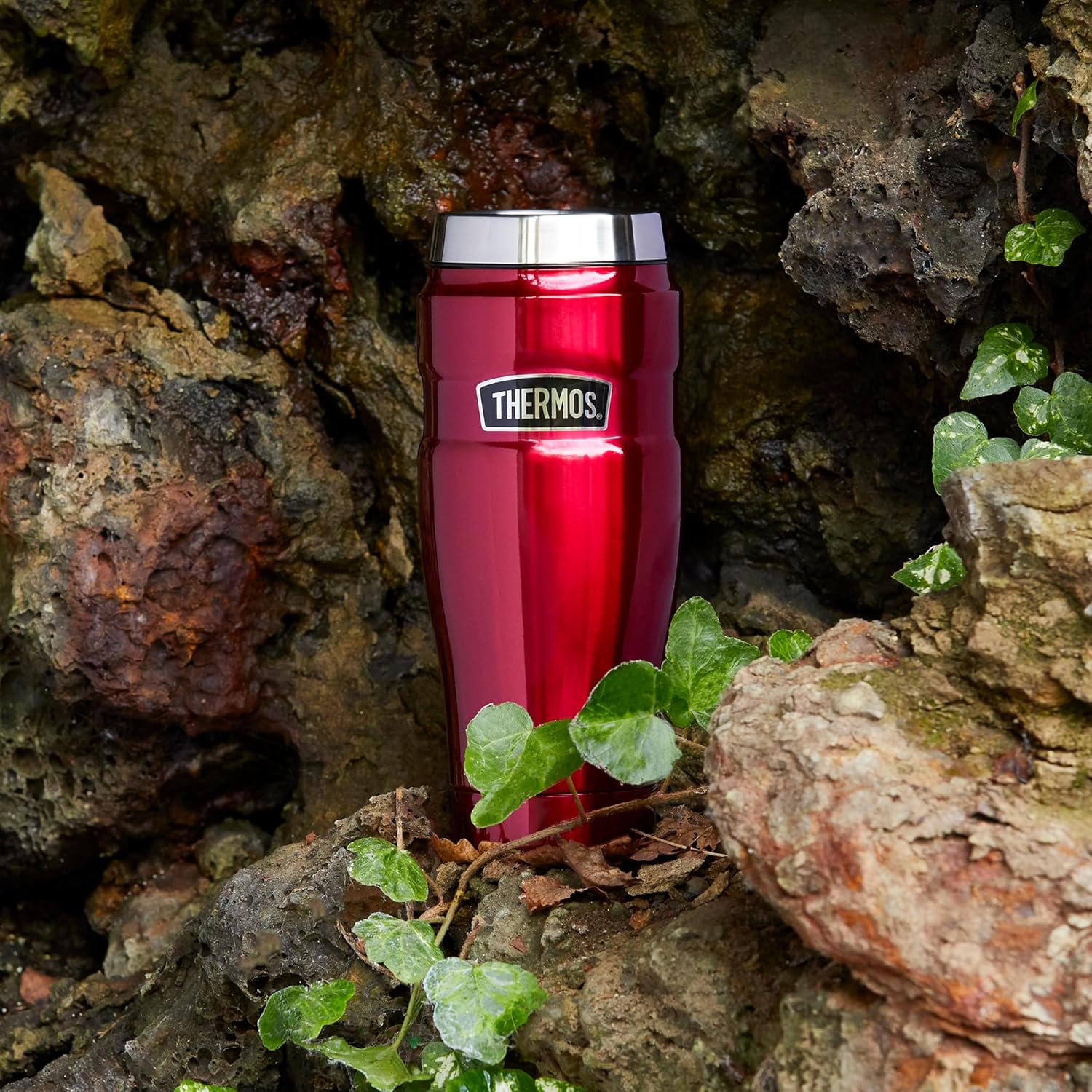 Thermos King red stainless steel insulated tumbler, 470ml capacity