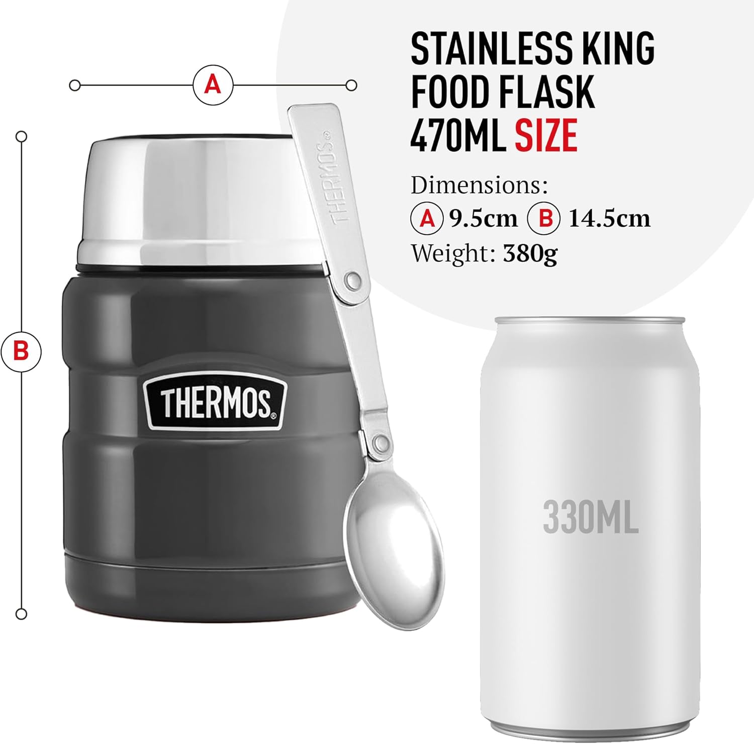 Thermos Stainless King matte black food flask 470ml with spoon