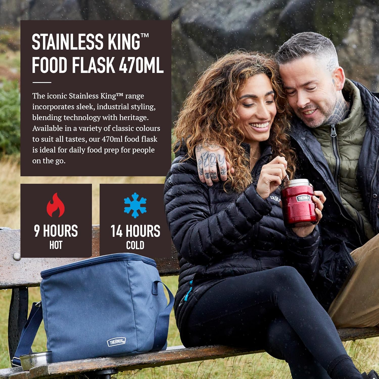 Thermos Stainless King matte black food flask 470ml with stainless steel construction