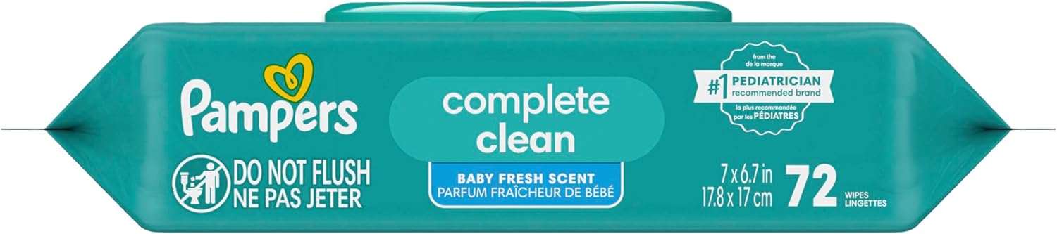 Pampers Fresh Clean baby wipes 72 count pack teal packaging