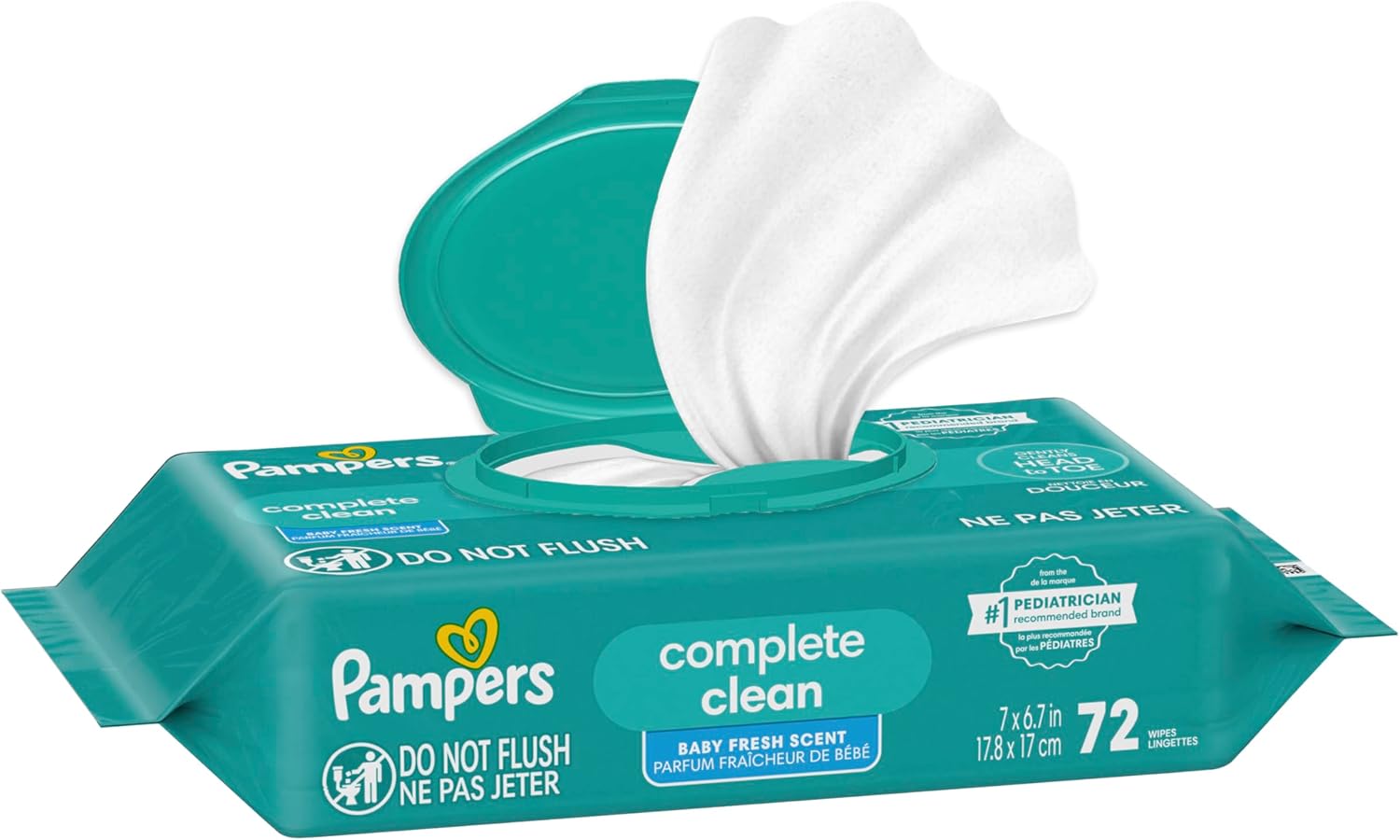 Pampers Complete Clean baby wipes 72 count teal and white packaging
