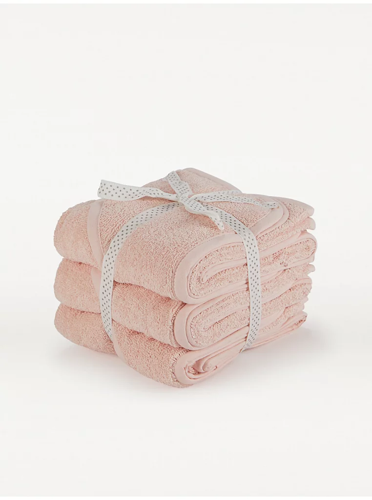 George Baby Terry Cotton 3 Pack Hooded Towels pink with polka dot ribbon