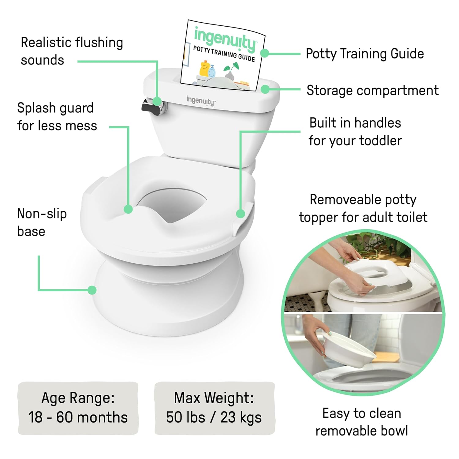 Summer Infant My Size Potty white toddler training seat with handles