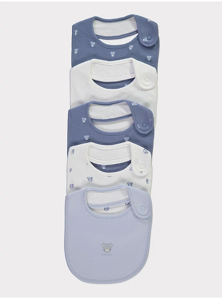 George 5pack bibs cloth girls blue and white with bear design