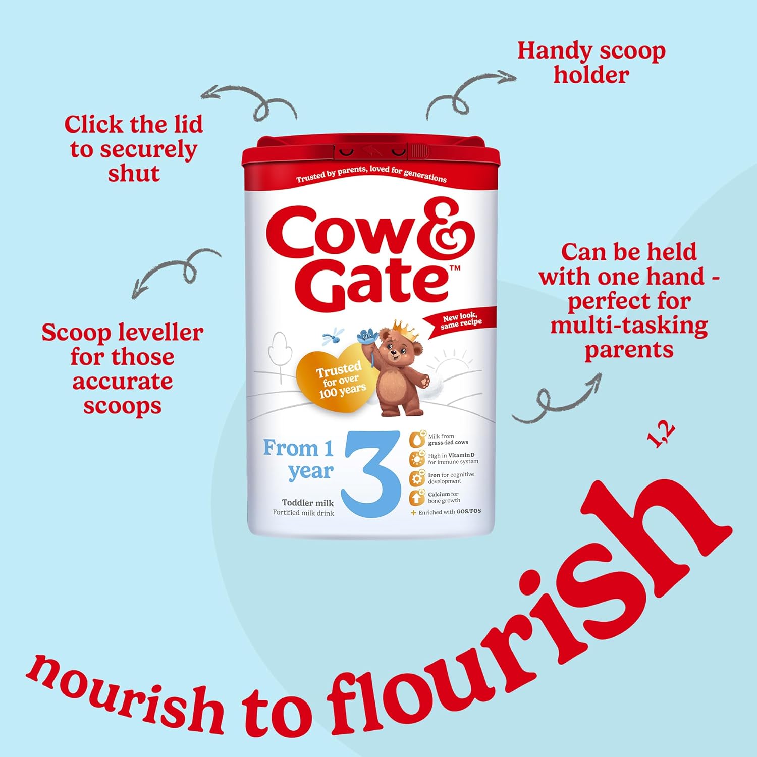 Cow & Gate 3 toddler milk powder formula, 800g tin for 1-2 years
