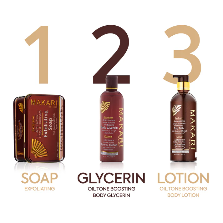 Makari Exclusive Tone Boosting Body Glycerin burgundy bottle with gold cap