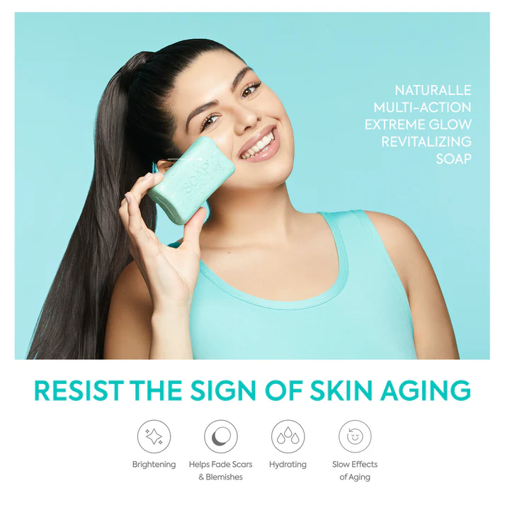 Makari Naturalle Multi-Action Extreme Glow Revitalizing Complexion Soap 200g turquoise bar