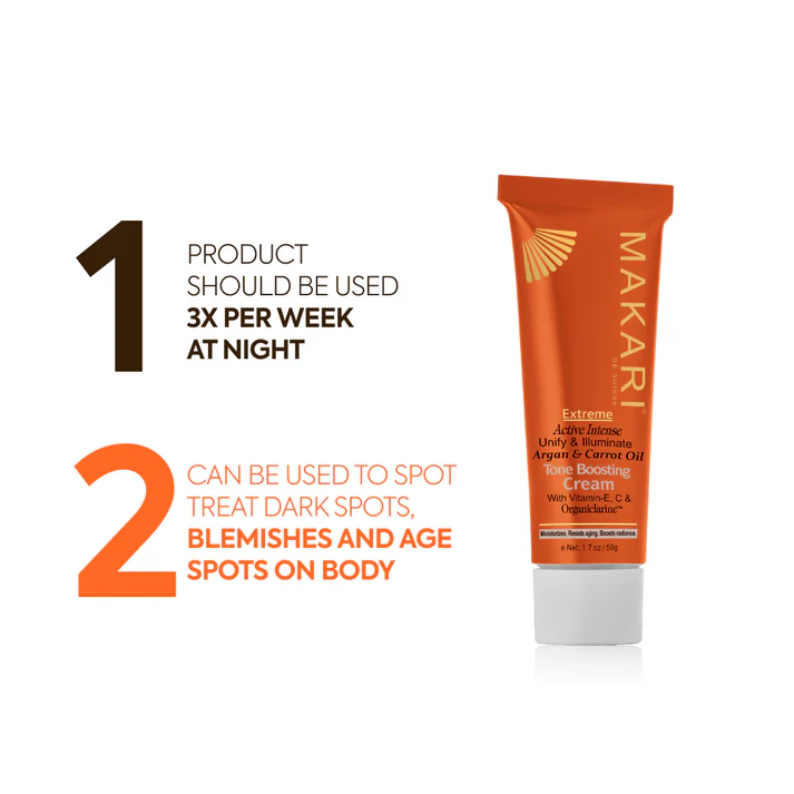 Makari Extreme Active Intense Tone Boosting Cream 50g orange tube with argan oil