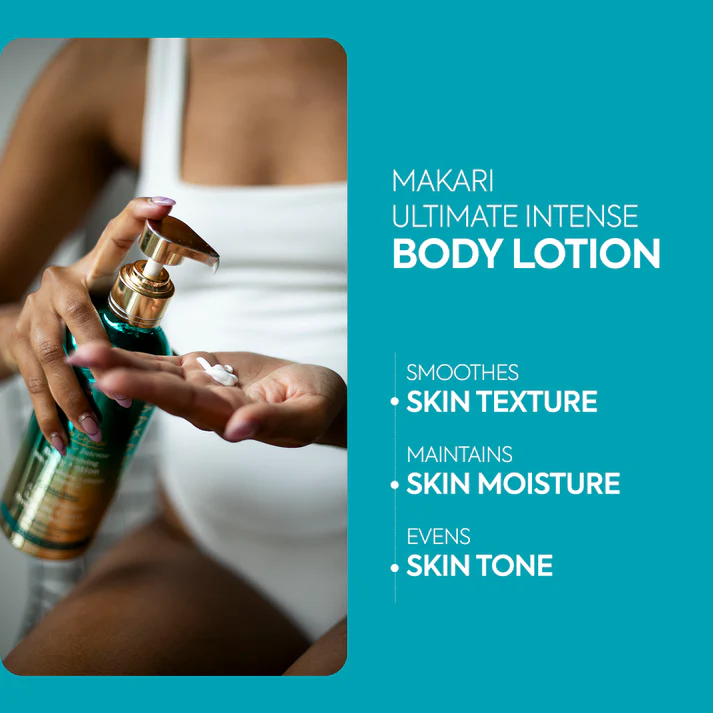 Makari Ultimate Intense Body Lotion 500ml blue and gold pump bottle