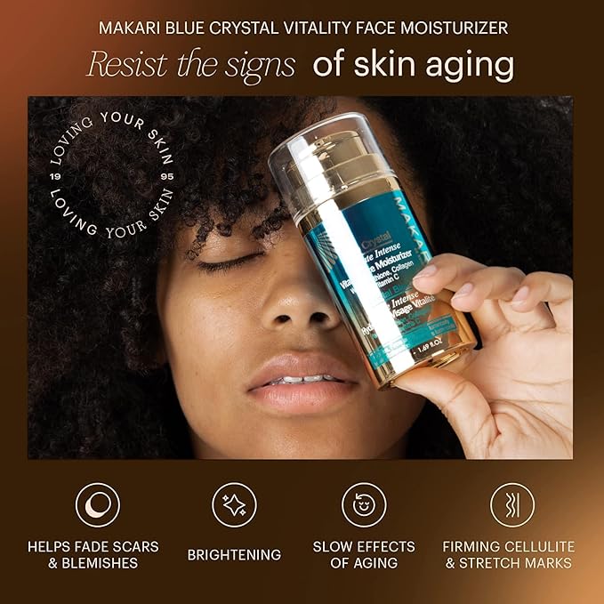 Makari Blue Crystal Vitality Face Moisturizer 50ml teal bottle with gold cap