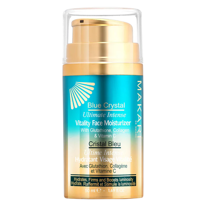 Makari Blue Crystal Vitality Face Moisturizer 50ml with gold pump dispenser