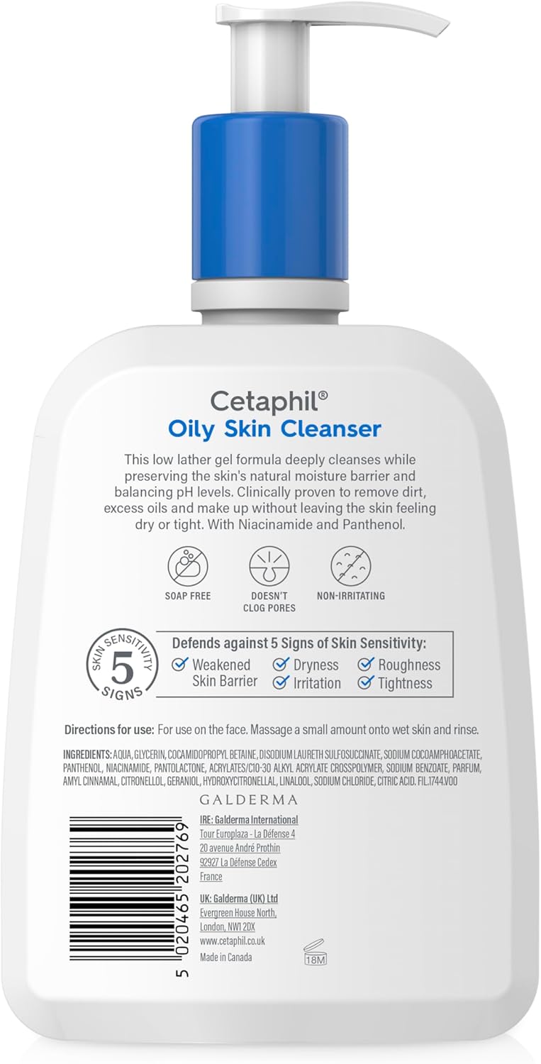 Cetaphil Oily Skin Cleanser 473ml pump bottle with blue band
