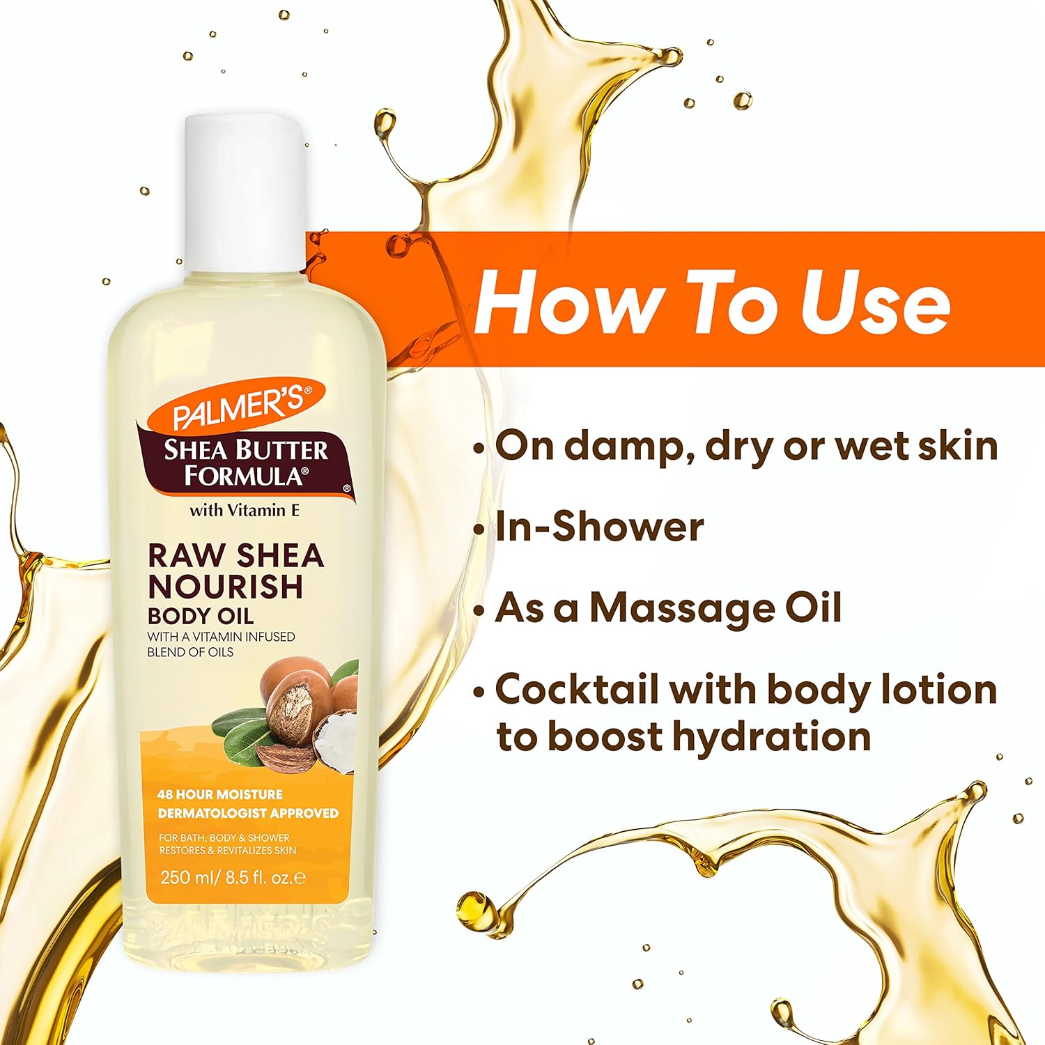 Palmer's Raw Shea Nourish Body Oil with Vitamin E, 250ml bottle
