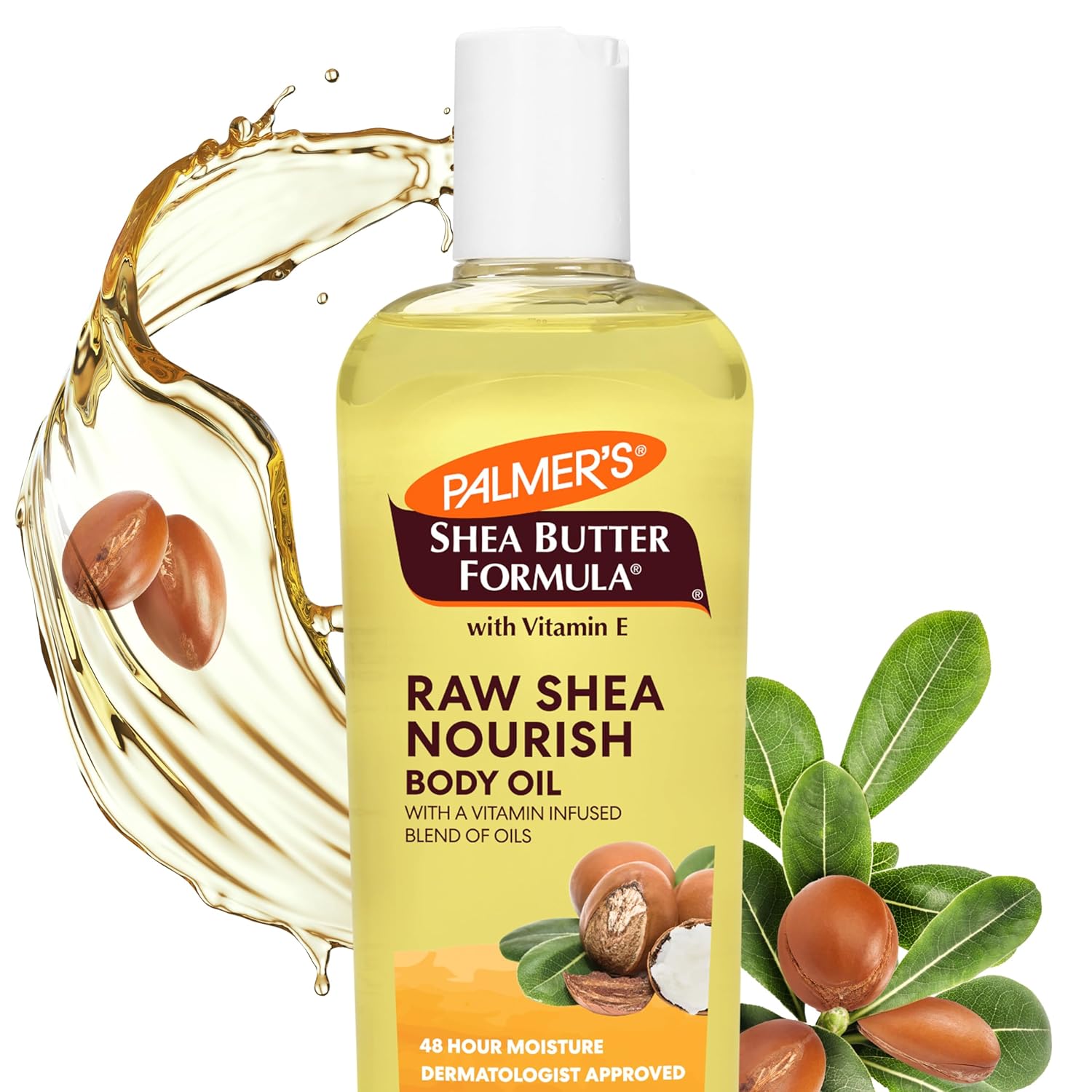 Palmer's Raw Shea Nourish Body Oil with Vitamin E, yellow formula bottle