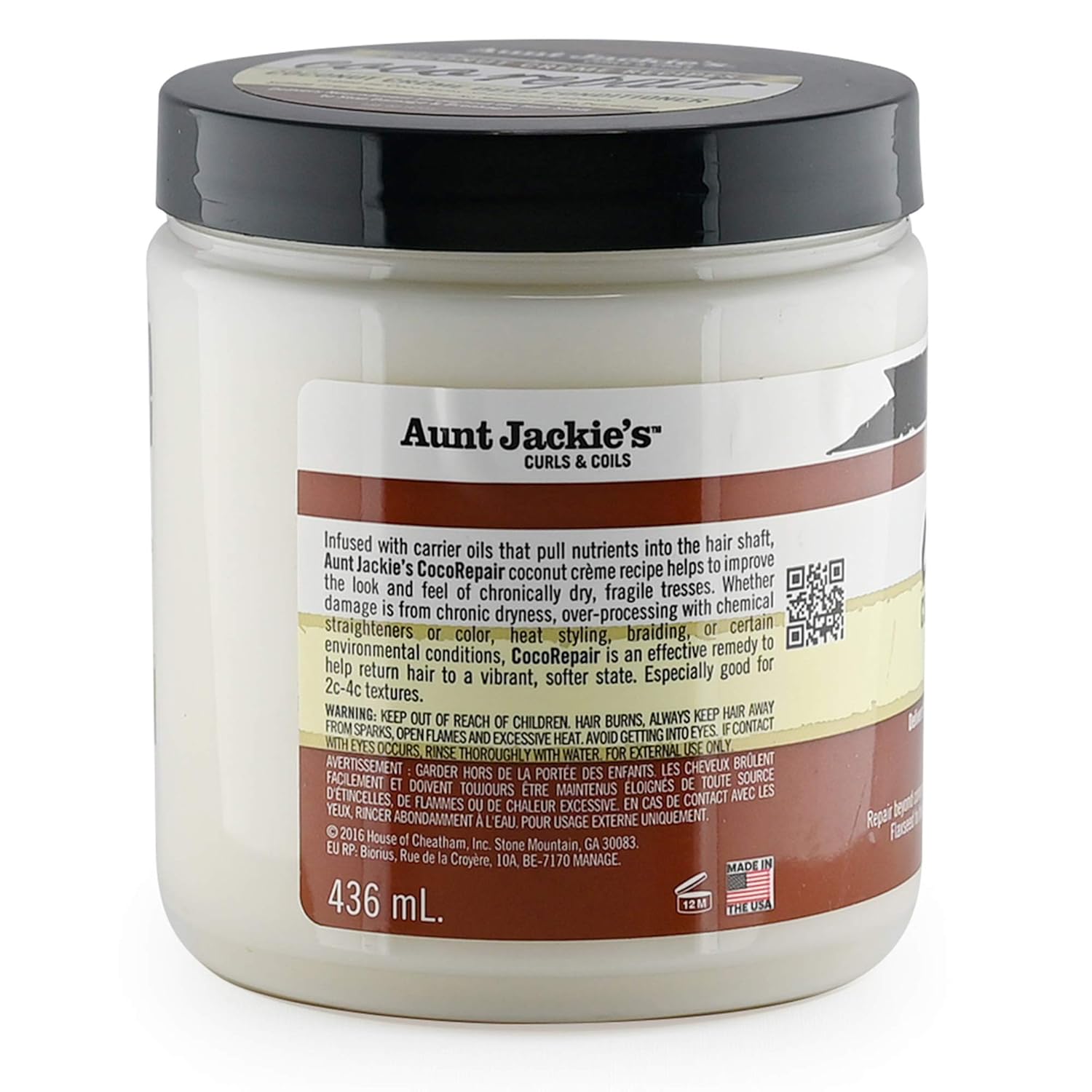 Aunt Jackie's Coconut Creme Deep Conditioner 436ml jar with black lid