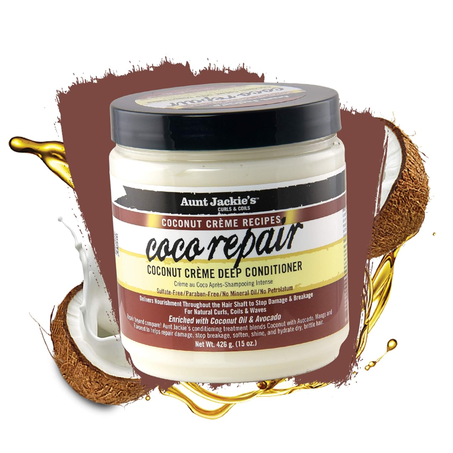 Aunt Jackie's Coconut Creme Deep Conditioner 15oz jar with black lid