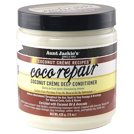 Aunt Jackie's Coconut Creme Deep Conditioner 15oz jar with black lid