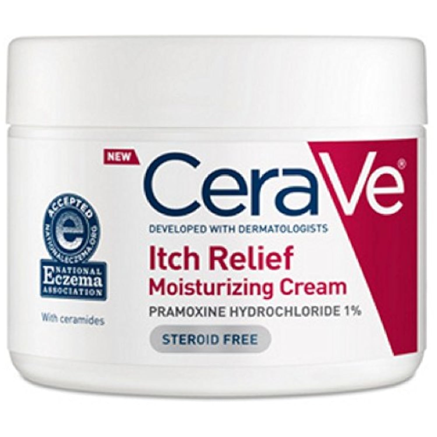 CeraVe Itch Relief Moisturizing Cream 16 oz white jar with red label