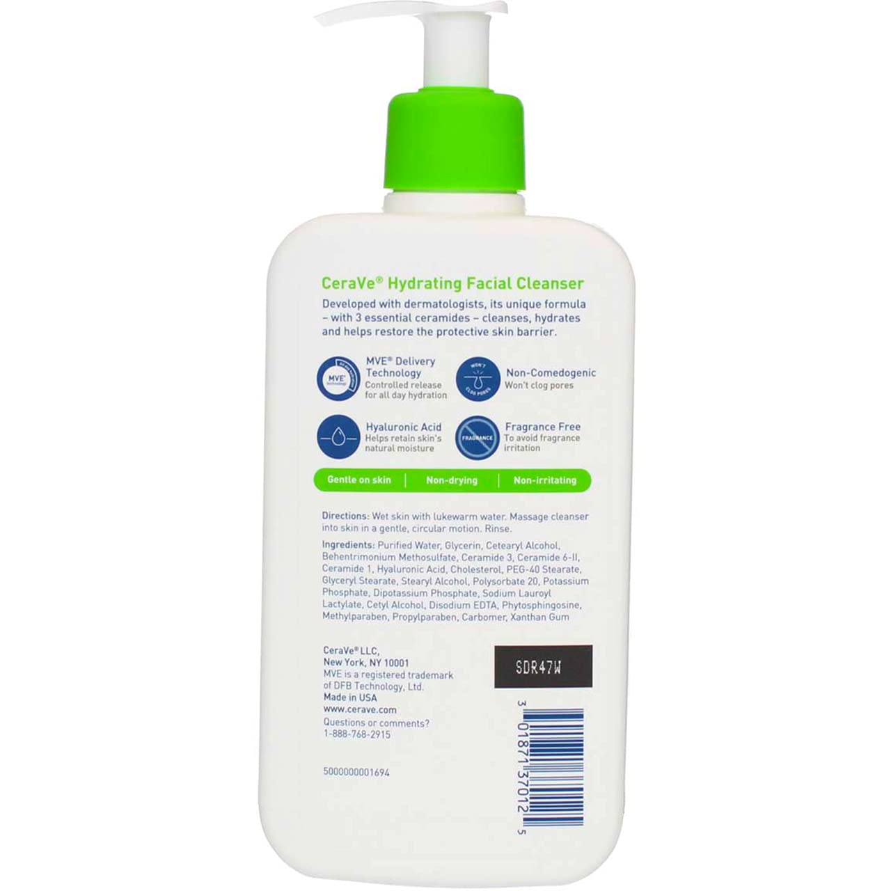 CeraVe Hydrating Facial Cleanser 355ml white bottle with green pump cap