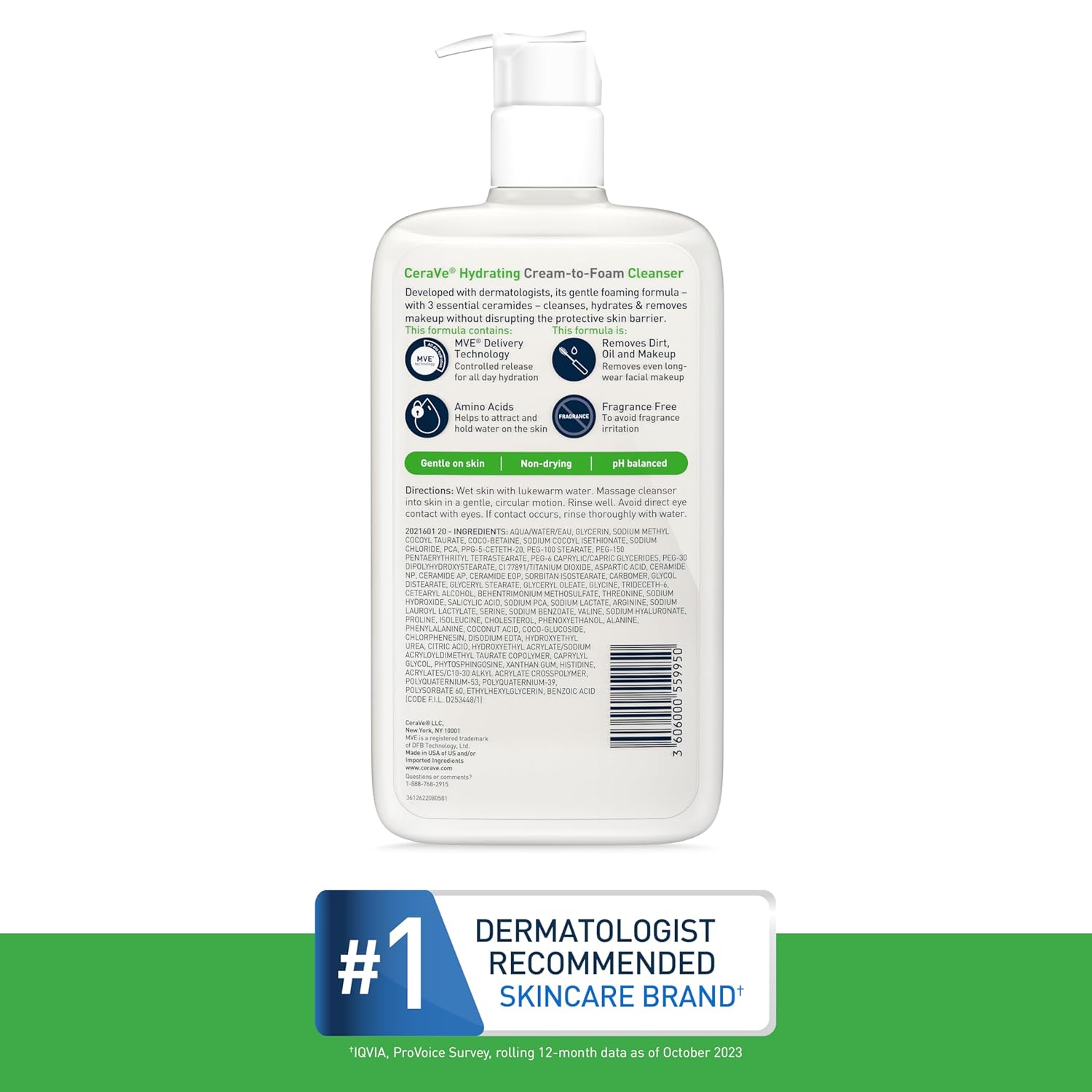 CeraVe Hydrating Cream-to-Foam Cleanser 236ml pump bottle with product information label