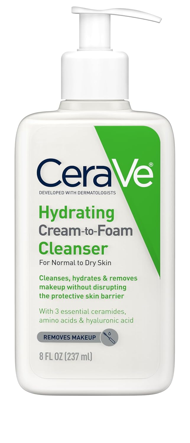 CeraVe Hydrating Cream-to-Foam Cleanser 236ml pump bottle white