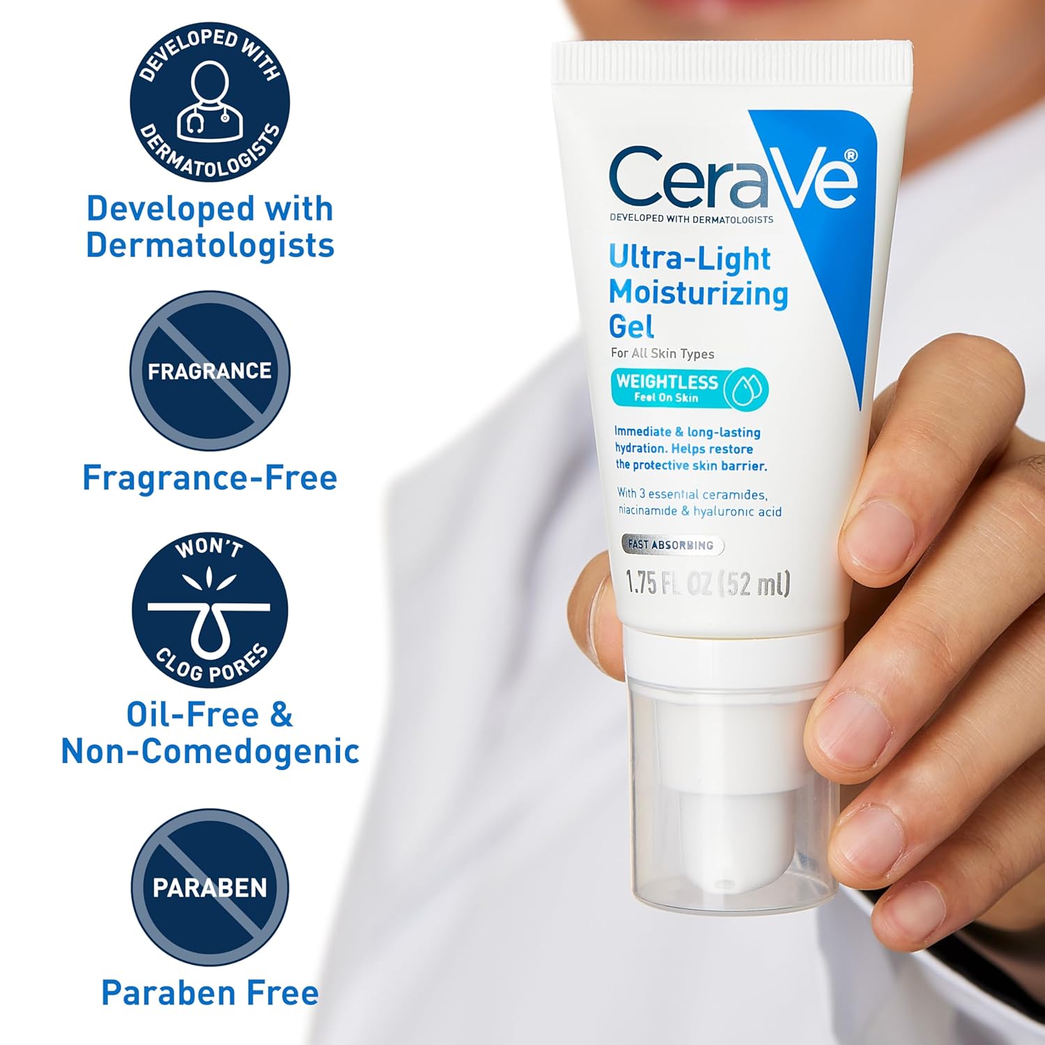 CeraVe Ultra-Light Moisturizing Gel, 52ml white tube for all skin types
