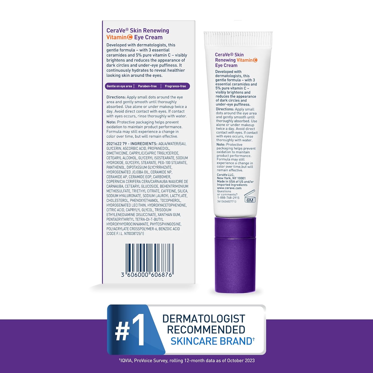 CeraVe Skin Renewing Vitamin C Eye Cream 15ml with purple cap and white tube