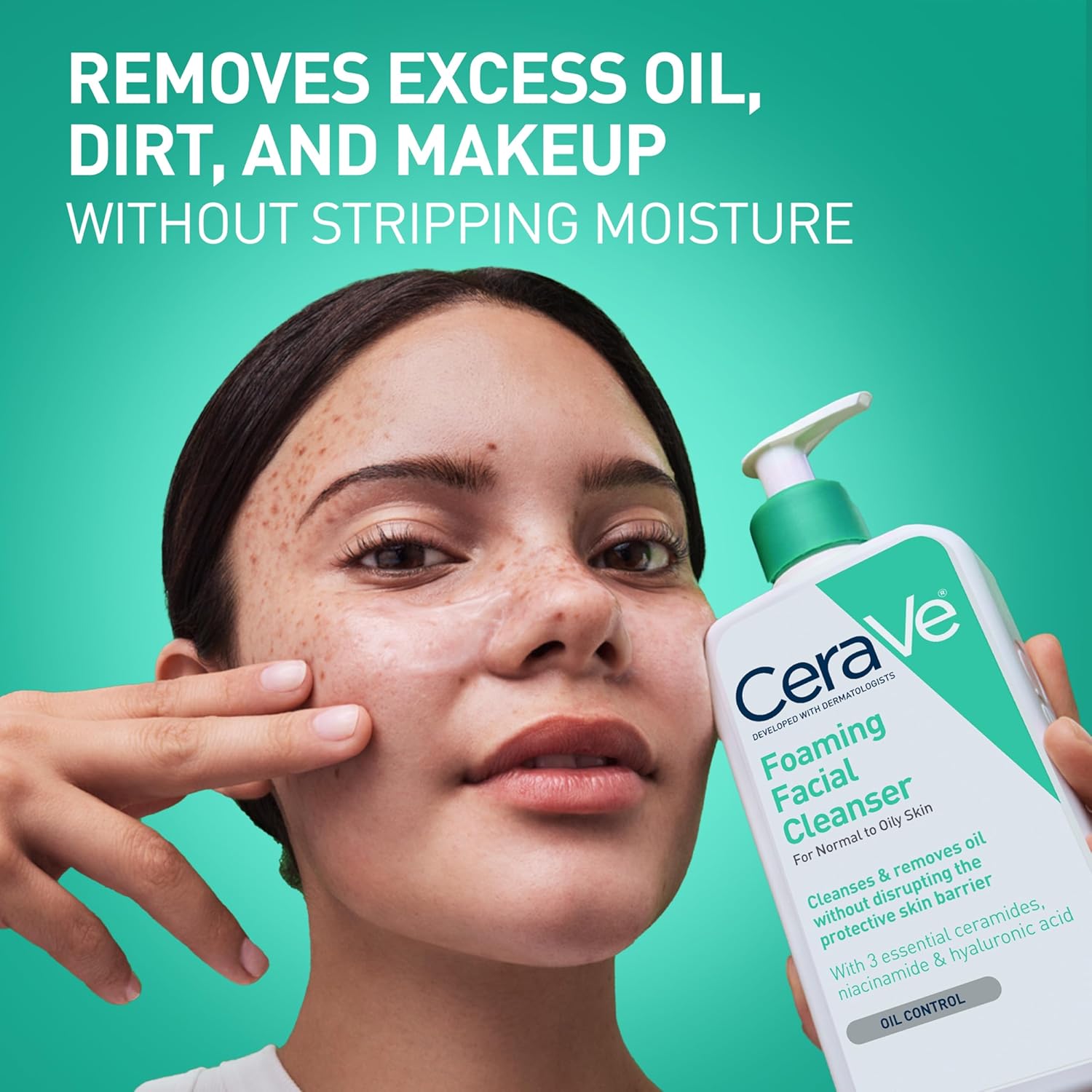 CeraVe Foaming Facial Cleanser 473ml white bottle with green pump dispenser