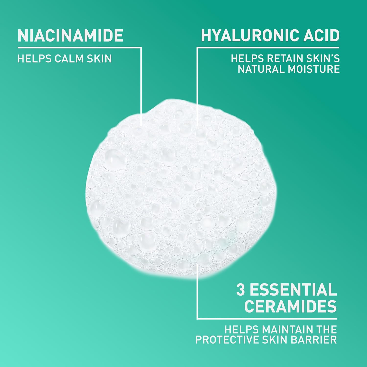 CeraVe Foaming Facial Cleanser 473ml white foam with key ingredients listed