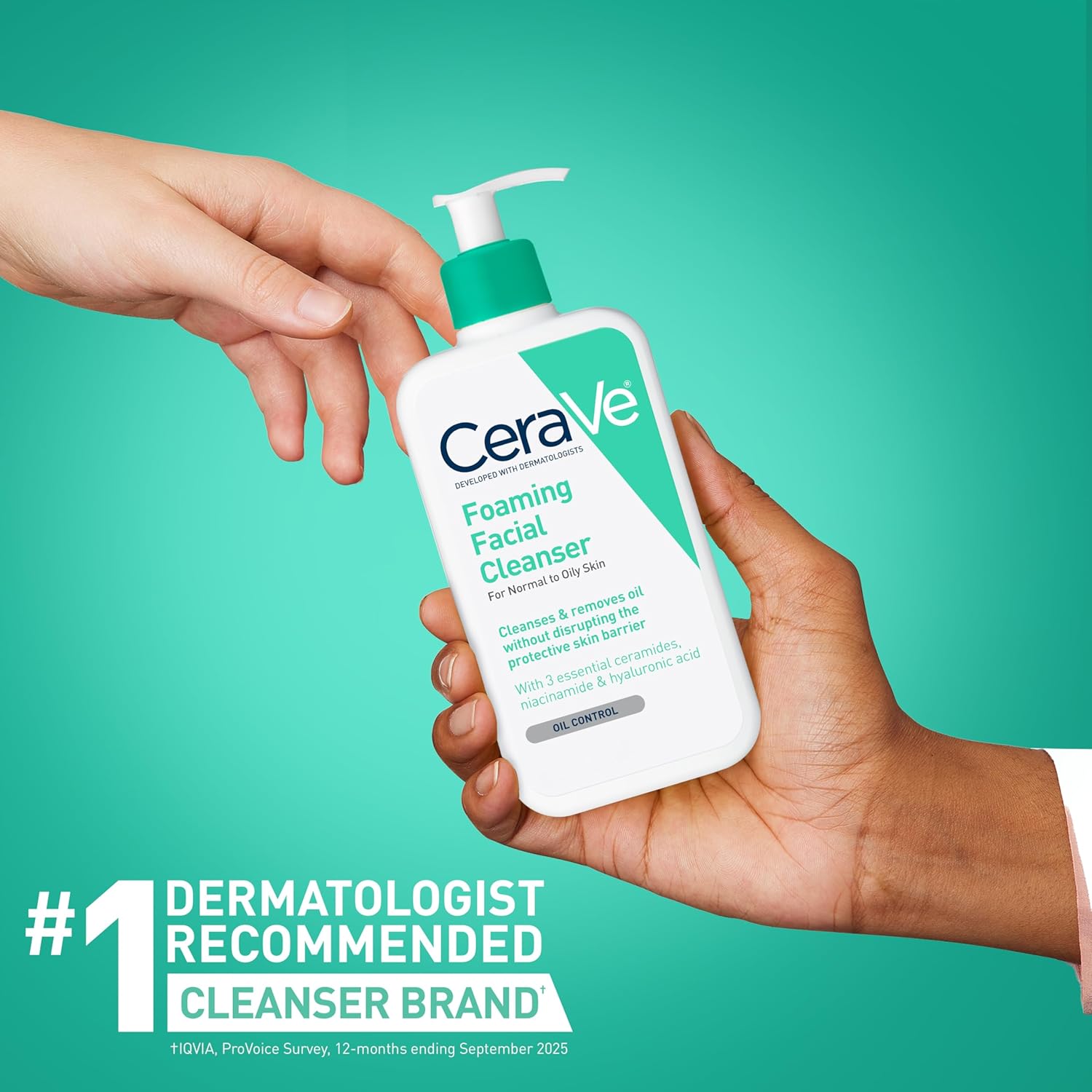 CeraVe Foaming Facial Cleanser 355ml white pump bottle with green accents