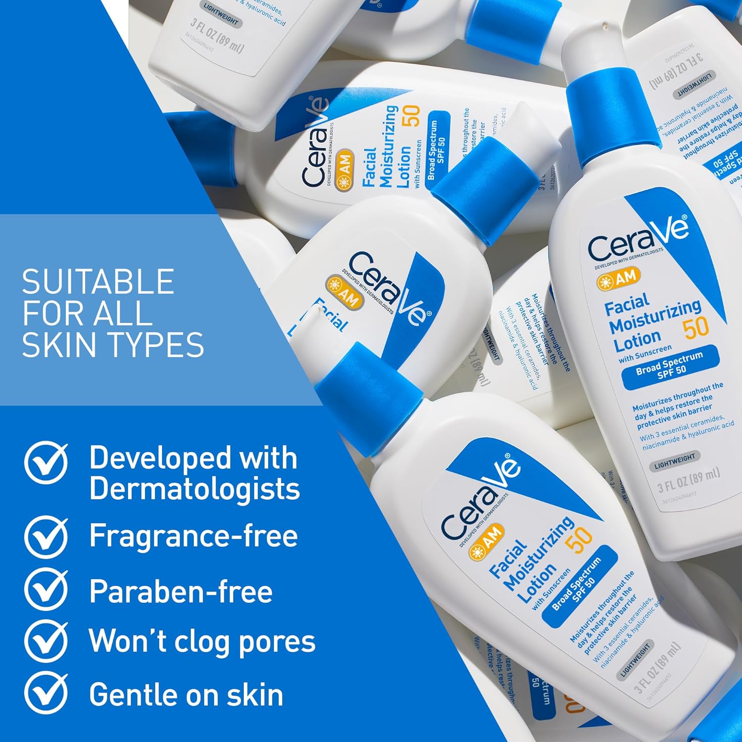 CeraVe PM Facial Moisturising Lotion Ultra Lightweight 89ml bottle with blue cap