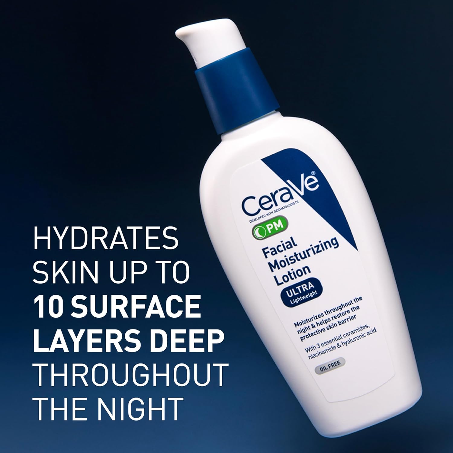 CeraVe PM Facial Moisturizing Lotion Ultra Lightweight 89ml bottle with blue pump