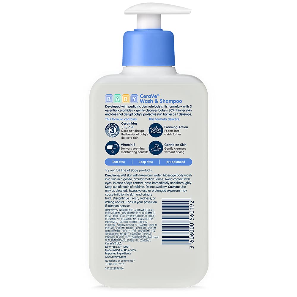 CeraVe Baby Wash & Shampoo 16oz white pump bottle with blue cap